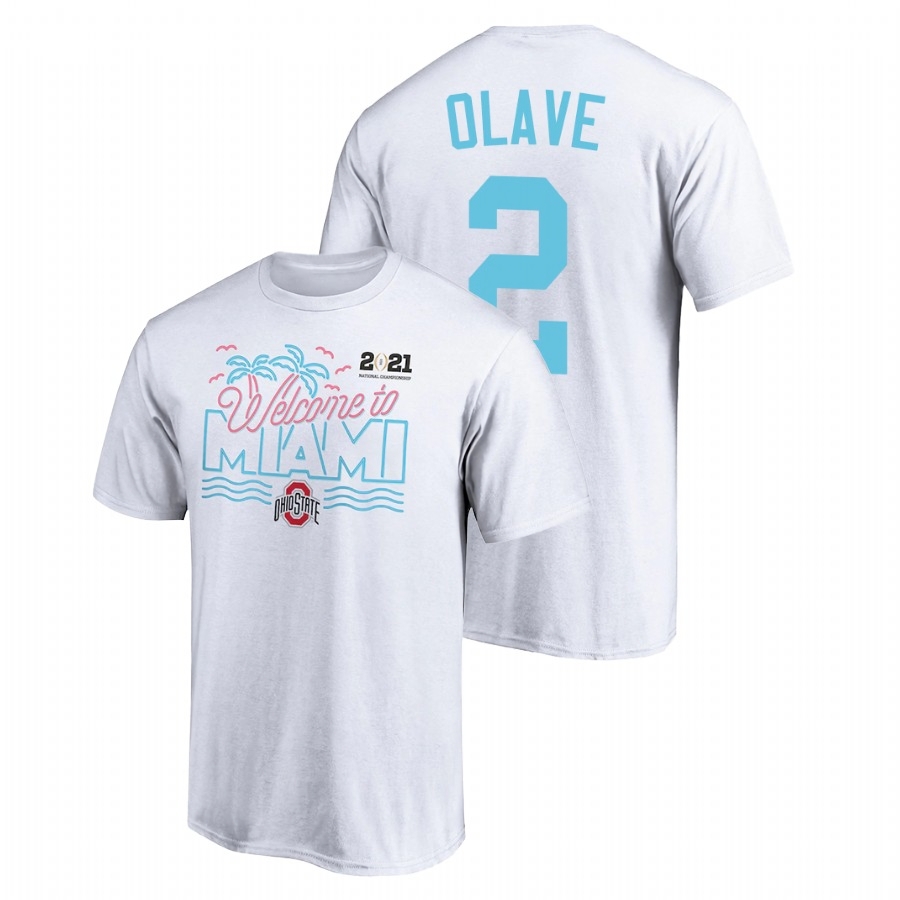 Ohio State Buckeyes Men's NCAA Chris Olave #2 White Champions Bound Return 2021 National Playoff College Football T-Shirt MVJ6049UM